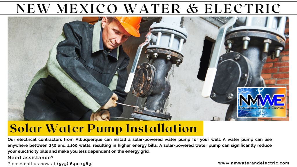 patrickmeltonky's tweet photo. Solar Water Pump Installation

Our electrical contractors from Albuquerque can install a solar-powered water pump for your well. 

Need assistance?
Please call us now at (575) 640-1583.

Our Website:  https://t.co/FkyWxwSpAW

#solarenergy #solar #solarpower #Mexico #GreenEnergy https://t.co/vdvimm0zGr