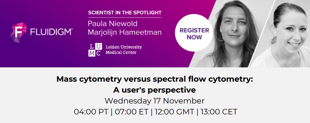 Standard_BioT's tweet photo. Please join us for our next #ScientistintheSpotlight with Paula Niewold and Marjolijn Hameetman from @LUMC_Leiden, discussing the differences between spectral and #masscytometry from the point of view of a researcher and of a flow core facility. 
Register: https://t.co/2hzVlWWCnl https://t.co/pDRne4ogU8