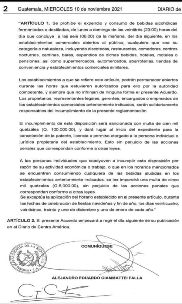 guateplusgt's tweet photo. #Nacionales | 🚨🇬🇹 Hoy fue publicado en el Diario Oficial el Acuerdo Gubernativo 214-2021 el cual modifica la Ley Seca en nuestro país y define que a partir de este 11 de noviembre la misma se extiende hasta las 23:00 horas. https://t.co/OI4HTJJLn9