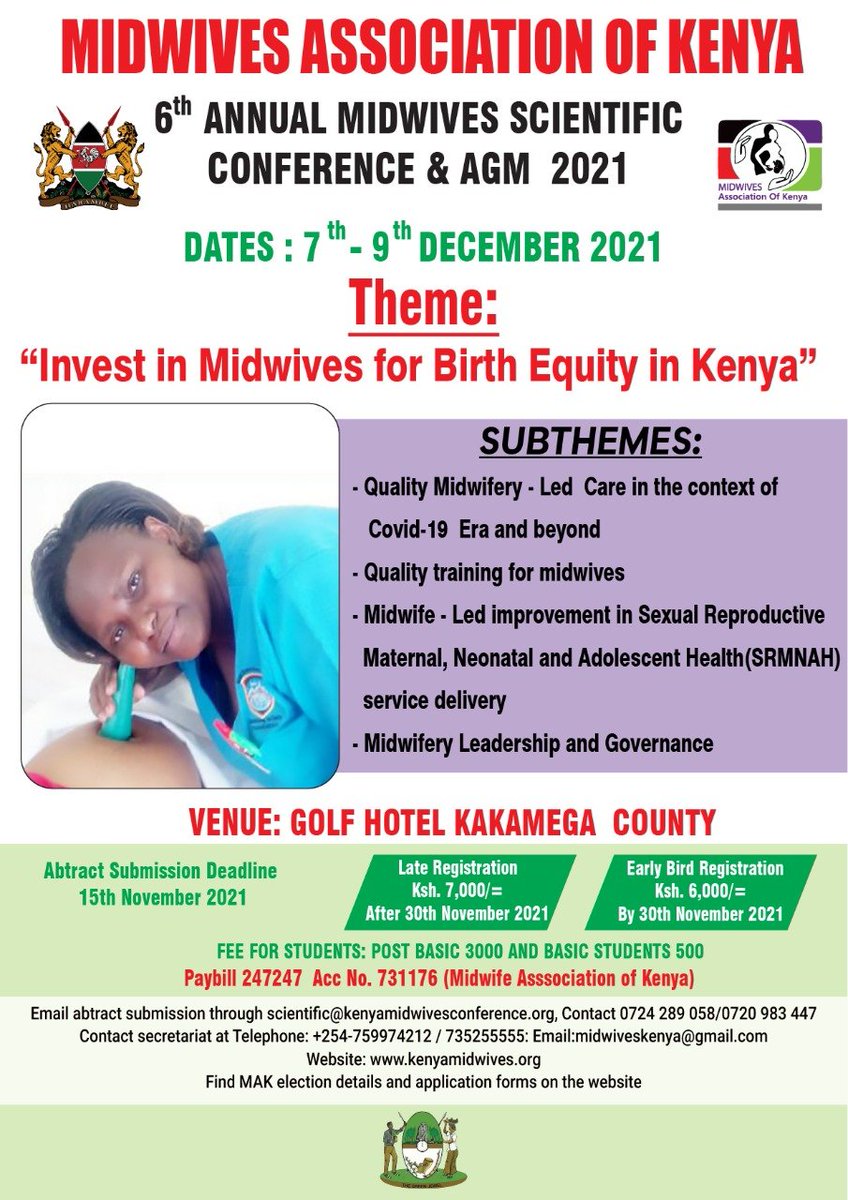 Kenyamidwives's tweet photo. Gearing up for the Conference by the Midwives in Kenya: Mark the dates, the route to Kakamega, and stand to be counted while impacting maternal outcomes through Quality Midwifery care for ultimate sustainable positive outcomes despite the emerging challenges.... https://t.co/aXlUw7vECk