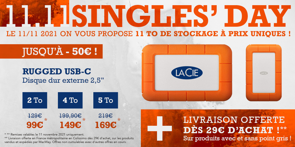 macway_fr's tweet photo. Le 11/11 : 11 To de stockage à prix uniques. 🤩
Aujourd'hui seulement, nous vous proposons une giga offre sur les disques durs externes LaCie : jusqu'à -50€ pour vous.
Premier arrivé, premier servi.⏱
➡️ Foncez : https://t.co/CqF807Lpuv
#LaCie #higtech #promotion #offre https://t.co/zwJG89CBdn