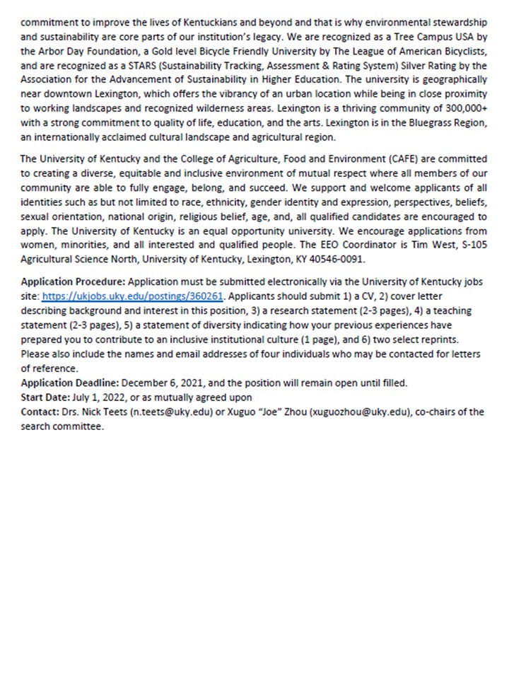 🚨🪲🐜Tenure Track Job Announcement!🦋🐞🚨
The University of Kentucky Entomology Department is seeking to hire a tenure track assistant professor in insect genomics!  See full announcement attached.  Please retweet and distribute widely - Initial application review begins Dec 6.