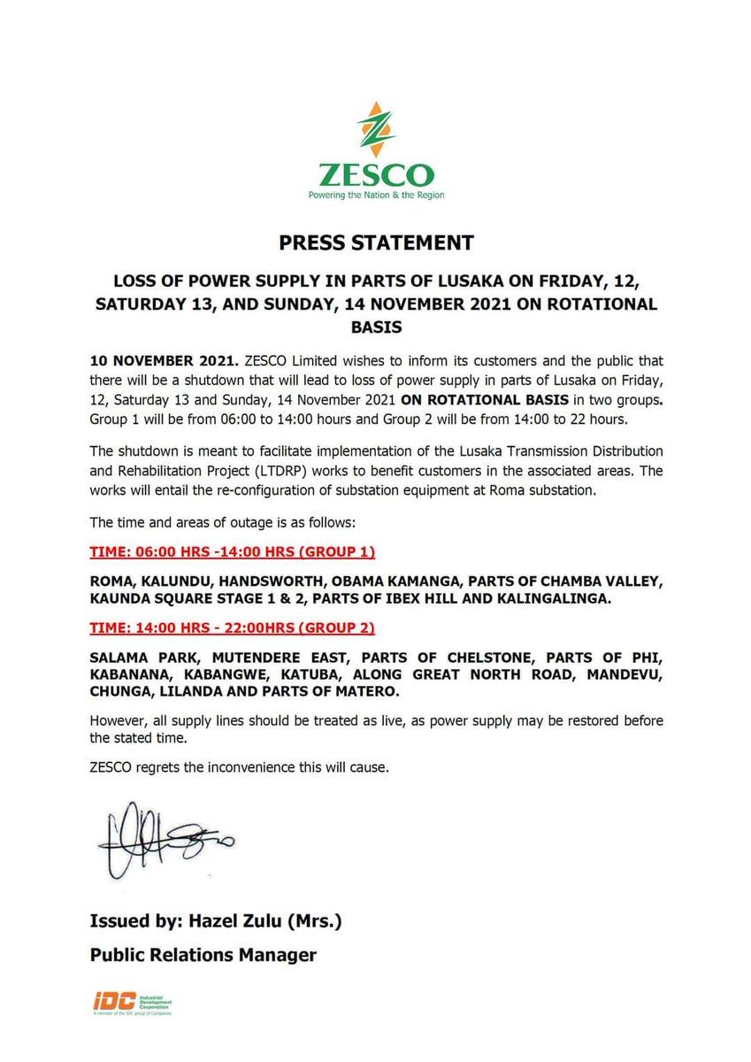 Mwebantu's tweet image. JUST IN: ZESCO LIMITED PRESS STATEMENT #Zambia