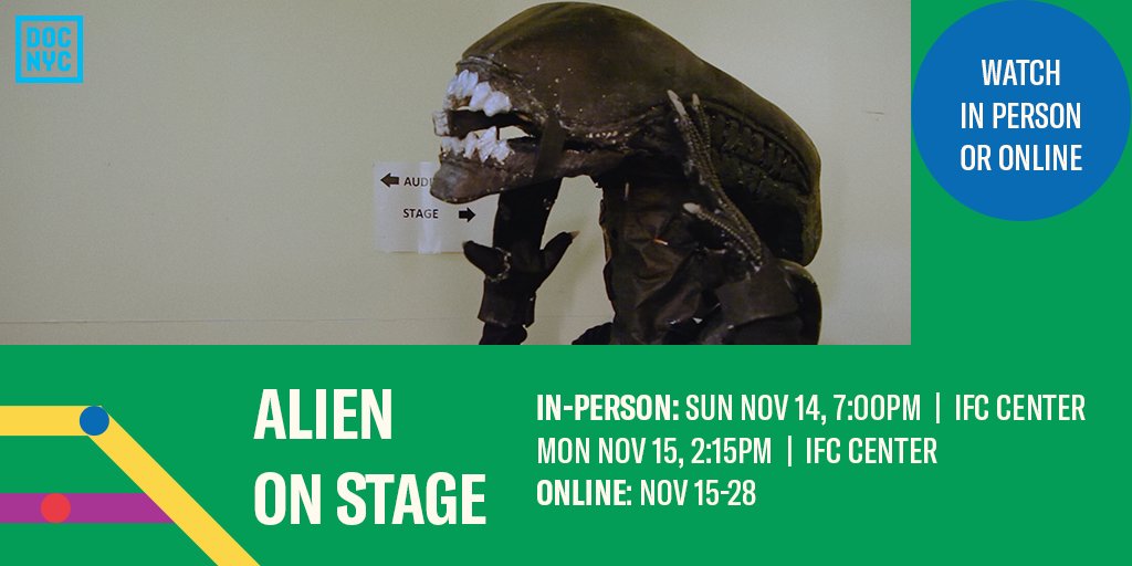alienonstagedoc's tweet photo. @DOCNYCfest starts today! 
We're screening Sun &amp; Mon 
ONLINE across U.S Nov 15-28
https://t.co/8MPZ8HPsMZ
Say hi to co-dir @DanielleKummer 
if you see her! Make sure you catch Yung Punx @ColorKillerDoc too.
Have a great festival everyone. 
#DOCNYCfest
#IFCcentre
#alienonstagedoc https://t.co/eul4sqzk4V