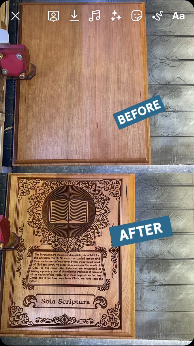 ReformedSage's tweet photo. Before and after shots of my engraved Sola Scriptura engraved wood art. See all my engraved wood art here https://t.co/wizLu3uWxZ
#scriptural #scripturealone #scriptura #reformed #reformedtheology https://t.co/WzzuWhH4Yj
