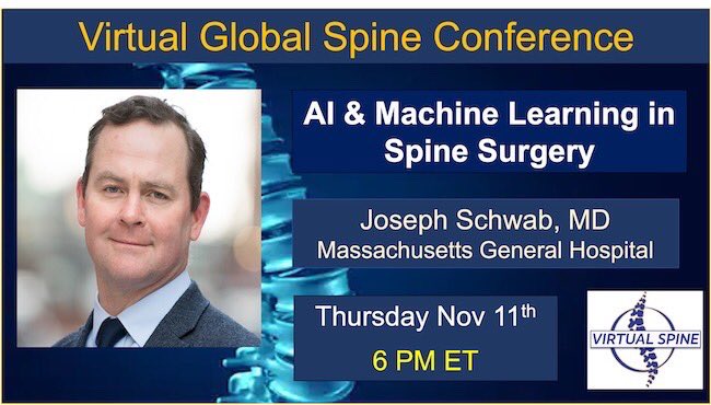 Please join us tomorrow for Dr. Schwab discussing AI/machine learning in spine!