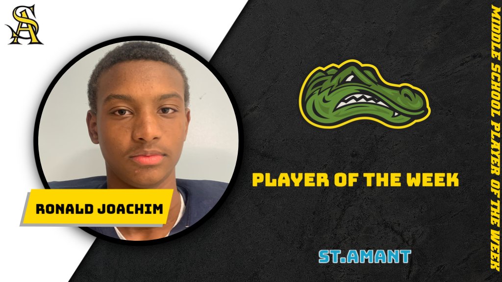 stamantfootball's tweet photo. Shout out to Ronald for winning Co- St. Amant Middle Player of the Week, last week vs Lake! #FutureGator #GatorNationStrong #MiddleSchoolPlayerOfTheWeek https://t.co/Atl9pihLCy