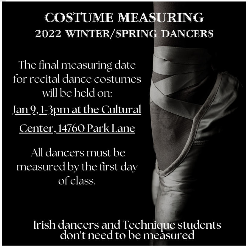 OrlandParkRec's tweet photo. All dancers, a second costume fitting will be held on January 9th. 

Female dancers please wear a leotard under your clothes. Boys should wear shorts and a t-shirt.

If you can not attend this last measuring date or have questions, please email Jen at jfarrell@orlandpark.org. https://t.co/5hRyU71QuP