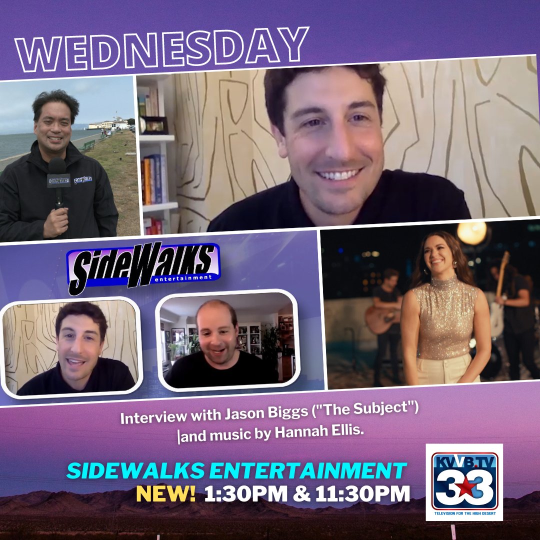 SidewalksTV's tweet photo. #Wednesday on #KVVB at 1:30PM &amp; 11:30PM:
Interview with #JasonBiggs (#TheSubject); music by #HannahEllis. 

#KVVBTV #weekdays #daily #MondaythruFriday #airtimes #Victorville #Barstow #LucerneValley #Adelanto #AppleValley #HighDesert #SouthernCalifornia #SoCal #celebrity #music https://t.co/GWaowWhG9c