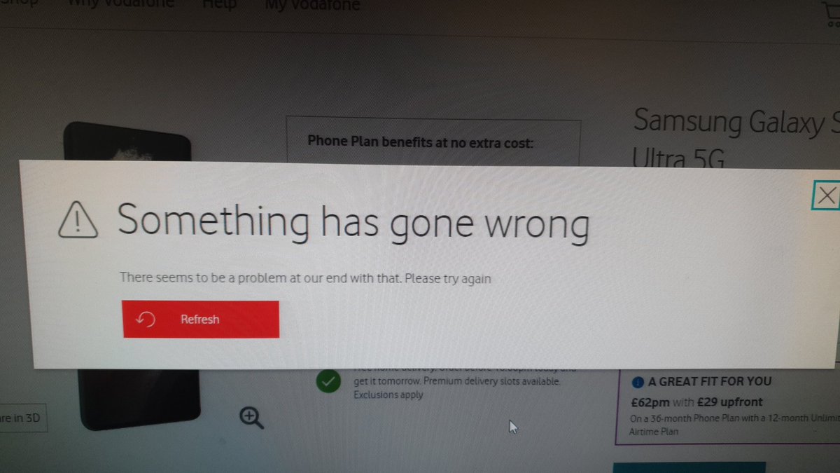 beckywebb04's tweet photo. @VodafoneUK I'm trying to upgrade online but everytime I click on the Samsung Galaxy S21 Ultra 5G it says this. Can you help please? https://t.co/RGOH9dMSmq