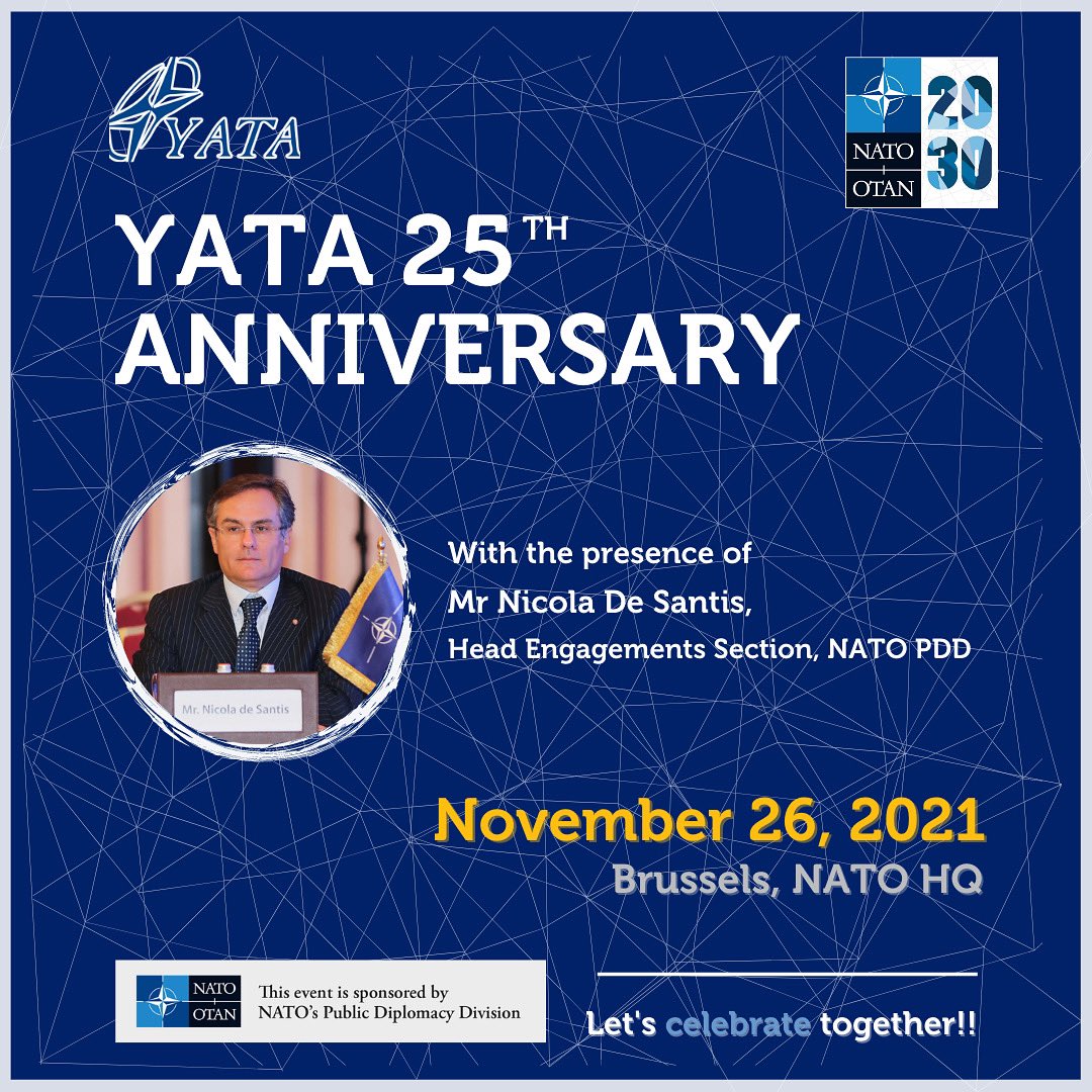 YATAInt's tweet photo. 📣New day, new speaker! Today we are delighted to announce Mr Nicola de Santis as one of the guests for our anniversary! Mr @NdSNATO, Head of the Engagement Section of @nato PDD, is also one of the original members that, 25 years ago, gave birth to YATA International. #YATA25 https://t.co/v50QoeMhl7