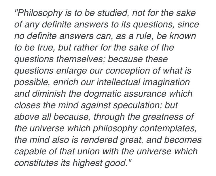 TheThinkerHub's tweet photo. Bertrand Russell on the value of philosophy. https://t.co/RgExYf5zmT