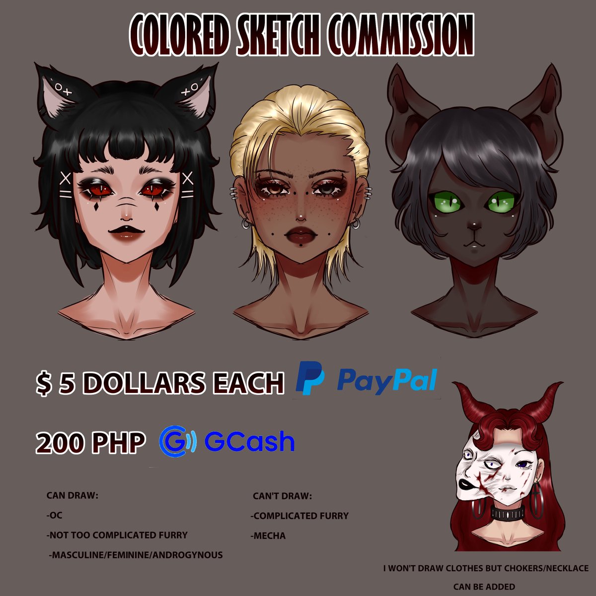 dcmonazu's tweet photo. Commission Open!

Colored sketch icons will be $5 (for Paypal) and 200 PHP for (GCash)
Artstyle is fixed! This style is only front view unless there is a special request like the one on the bottom right.
If interested kindly read the terms and condition first then comment/dm me. https://t.co/huDOGUxm6T