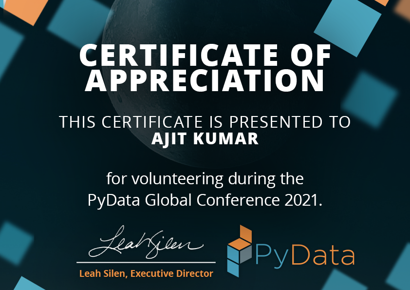 urwithajit9's tweet photo. Happy to have supported PyData Global Conference 2021 as a volunteer.
It was a good experience to be a workshop session chair.
Thanks @PyData , @numfocus @_ckuhn_ and @yorkshre
#pydata #pydataglobal2021 #opensource #community #volunteer #python https://t.co/sJSkAqavUv