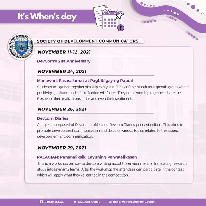 CASSCBatStateU's tweet photo. Cheers to a new month with a new way of seizing it!

There are indeed a couple of celebrations we should look forward to. Now, take the first step in participating!

#CASCONNECT
#ItsWhensDay
#CASanggaNgBawatCASama https://t.co/RC8tnAqGhd