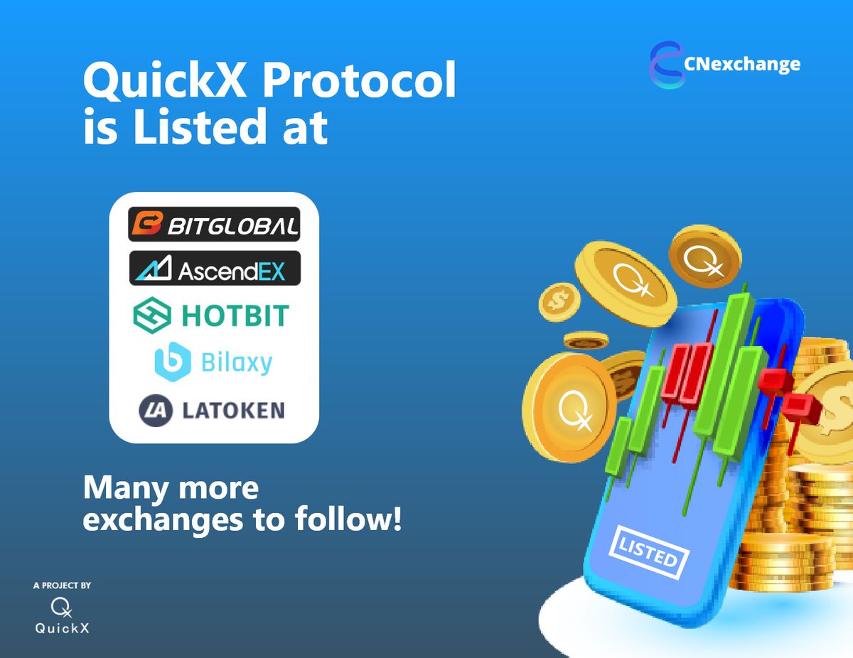 Quickxprotocol's tweet image. The QCXP Token is currently listed at five globally renowned exchanges and this is only the beginning!
#qcx #qcxp #quickx #token #listed #five #globally #renowned #exchanges #cryptoexchanges