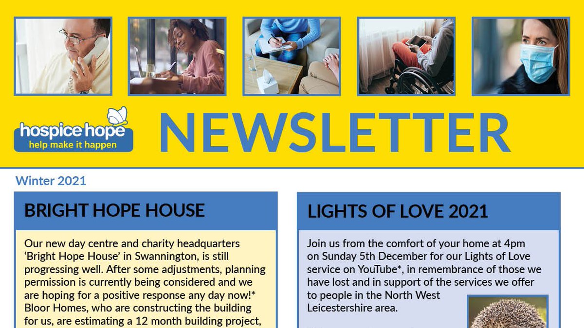 Our Winter Newsletter is now available for you to read. Packed full of updates regarding our support services, Bright Hope House and of course our much-loved Lights of Love event. Please click on the following link to read your copy! bit.ly/3D4i8QK