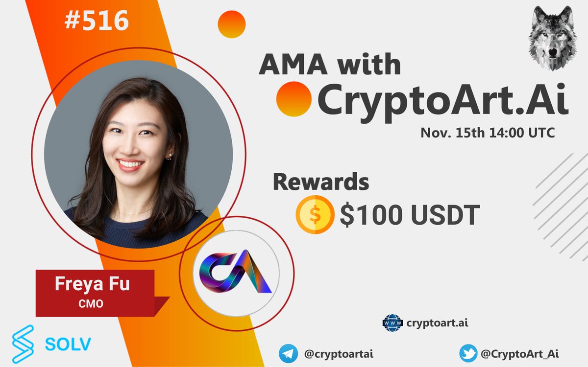 CryptoTitans1's tweet photo. 🤍AMA Series With #CryptoArt.Ai

🎁Prize: $100 USDT
📆Date: November 15th 14:00 UTC
🏨 Venue: https://t.co/p3ZUx4jdEz

Rules : https://t.co/AuxHwUp8II

🖤 Follow

  @CryptoArt_Ai

&amp;

  @CryptoTitans1

2. Like Retweet &amp; Comment Your Questions (3 Questions Max) Tag 3 friends. https://t.co/qkQOzk76mW