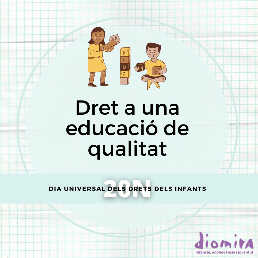 AssDiomira's tweet photo. 👫 Seguim amb el compte enrere abans del Dia Universal dels Drets dels Infants. 
🗣️  Ens ajudes a fer difusió dels seus drets? Garantim-los!
🗓️ El 20N es commemora l’aprovació de la Convenció dels Drets de l’Infant per part de les Nacions Unides l'any 1989. 

#20N #dretsinfants https://t.co/JISqXjVAhs