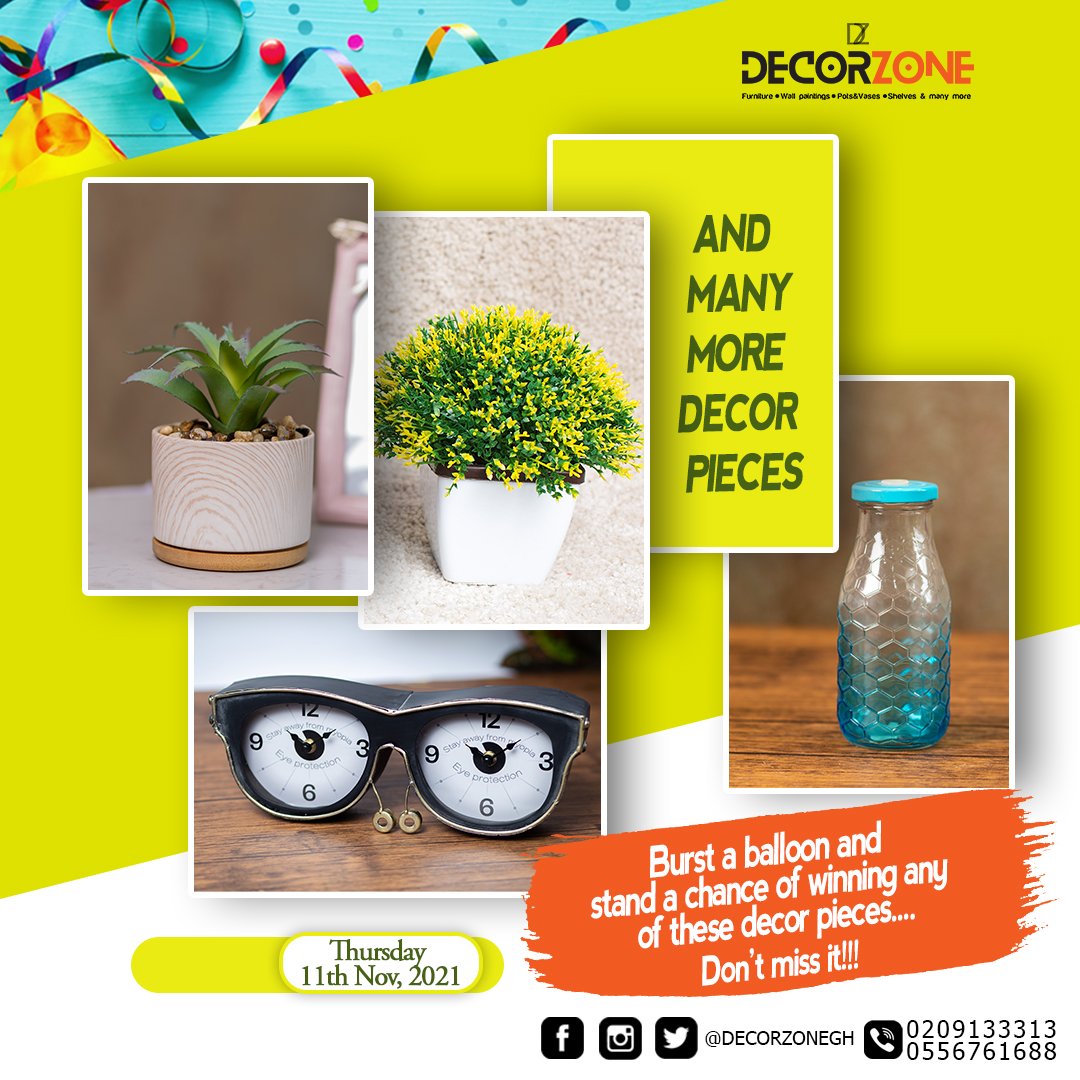 decorzonegh's tweet photo. Is about to go down 🤩!!! Join us this 11th Nov Thursday, shop and burst a balloon to win any of our decor pieces... 🥰🥰🥰🥰🥰🥰 https://t.co/0Ozcigw1Uj