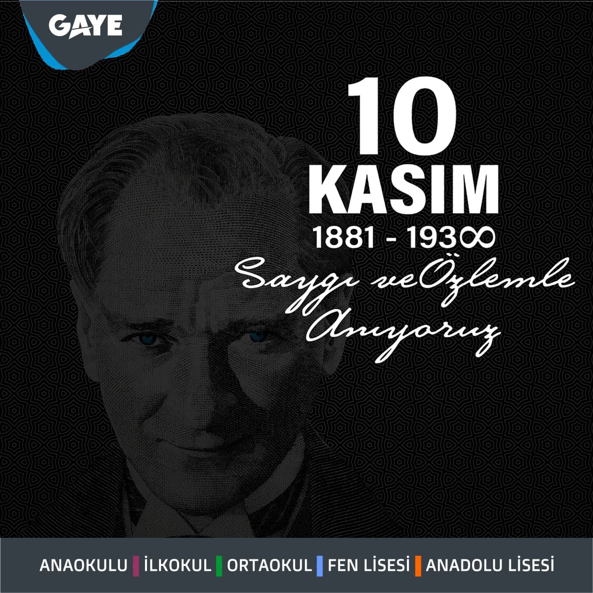 Vefatının 83. yılında Gazi Mustafa Kemal Atatürk'ü Saygıyla, Rahmetle ve Özlemle Anıyoruz.
#10kasım1938
#erdemli #gayeokulları #özelokul