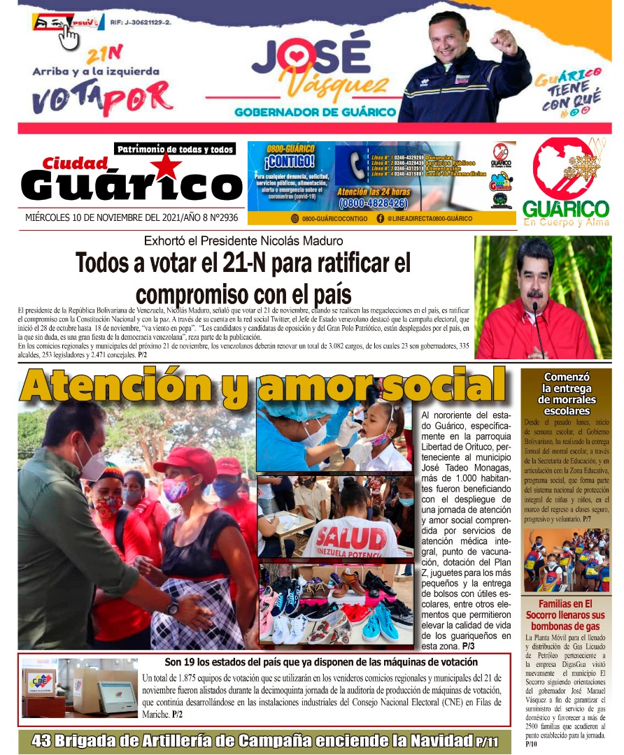 Te presentamos la Portada del Diario #CiudadCRG titulando hoy:

Atención y amor social

Visita la pág web del Gobierno de Guárico y leé la edición digital.
<a href="/NicolasMaduro/">Nicolás Maduro</a>
<a href="/josemvasquez/">José Vásquez</a>
<a href="/CarylBertho/">Caryl Bertho</a>
<a href="/Goncalvez211/">José D Goncalvez</a>
<a href="/roousrivas/">Rosibel Rivas Muñoz</a>

#GestiónParaElPueblo

Vía || <a href="/Gob_Guarico/">Gobierno de Guárico</a>