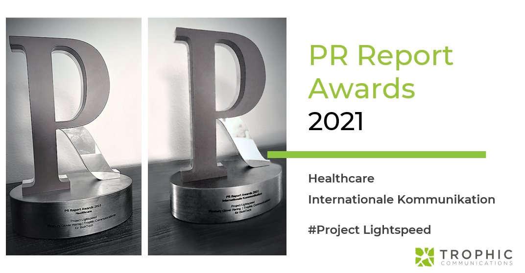 We are tremendously excited to have received two <a href="/prreport_de/">PR Report</a> #Awards together with @fgh_global and <a href="/BioNTech_Group/">BioNTech SE</a> in the categories Healthcare and International Communications. Being a part of Project Lightspeed has been an honor and a wild ride!