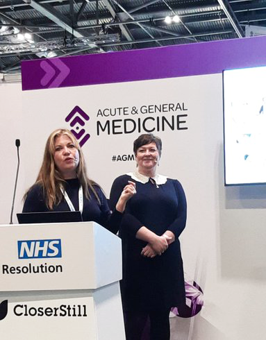 NHSResolution's tweet photo. Justine Sharpe and Bev Hunt, our Safety and Learning Leads, just delivered an interesting session on 'Working Collaboratively across healthcare to reduce claims' at @AGMConfUK #PreventingHarm #PatientSafety #ClinicalTraining #AGM https://t.co/JqgClRoydT