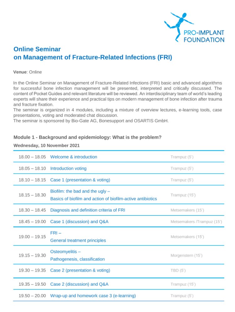 ProImplant's tweet photo. Last chance to register for our #OnlineSeminar on Management of #Fracture-Related #Infections (#FRI), starting today at 6pm Berlin time!

Interested participants can register under the following link: https://t.co/dXZyT2t1Bp https://t.co/g5pLCTJMfO