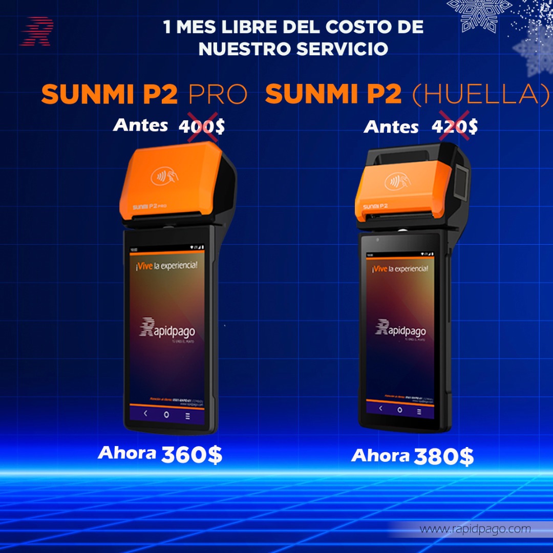 rapidpago's tweet photo. Nuestros equipos #SUNMI son la solución tecnológica que permitirá a tu negocio capturar de manera rápida la venta de mercancía 📱📦 

#SUNMI P2 Huella 380💰
#SUNMI P2 Pro 360💰

¡Son la verdadera inversión para tu negocio! 📧 

#Rapidpago #túereselpunto #encadarincóndevenezuela https://t.co/qomuo232Bn