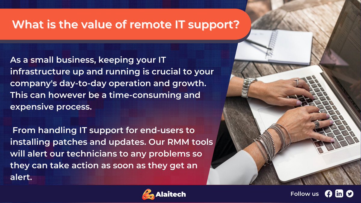 AlaiTechnology's tweet photo. We are here to help you! We manage your #IT day and night, all year round.
Book a FREE call with us! π
https://t.co/0NpVdb10PX
#ITtechnology, #ITtoday, #technologytoday, #ITservices #itsupport https://t.co/0el6TDRJ0c