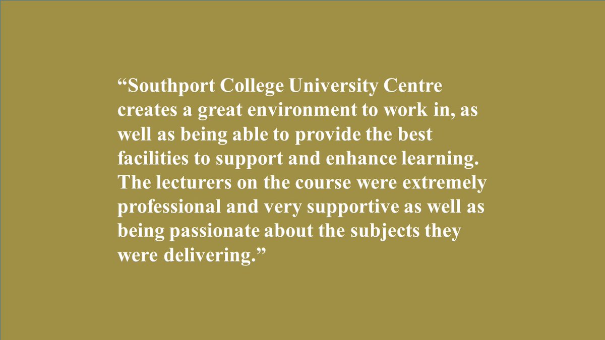 👩‍🎓Student Feedback👨‍🎓

Come along to our Open Evening on Monday 15th November and speak to our teachers and students about why Southport College University Centre will help you reach your career aspirations.

#HEinSouthport #StaylocalGofar #OpenEvening #StandupforSouthport