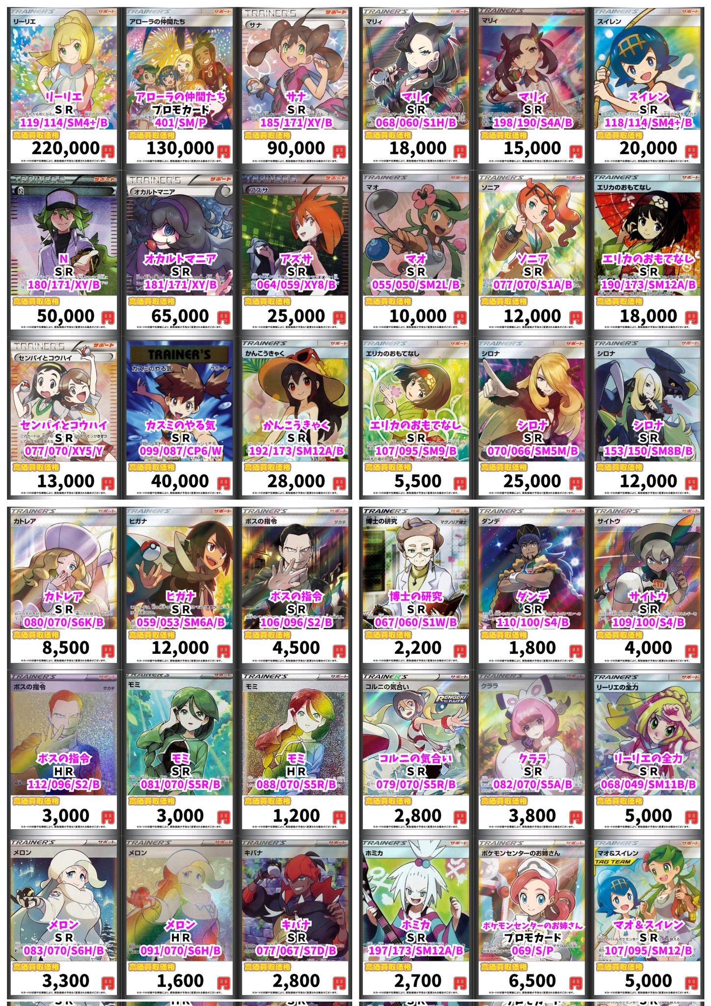 カードボックス横浜西口店 ポケモンカード買取情報 リーリエ 2000 アローラの仲間たち オカルトマニア マリィ ソニア 100 エリカのおもてなし シロナ ボスの指令 4500 クイックボール 9000 レベルボール 5500 タフネス