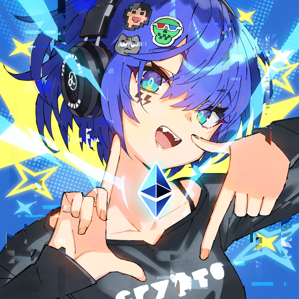 1girl solo headphones blue hair blue eyes hair ornament open mouth  illustration images