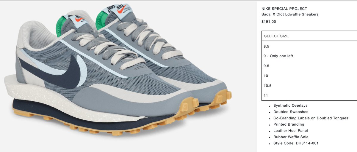 Ad: CLOT x sacai x Nike LDWaffle 'Cool Grey' restocked via Slam Jam => tinyurl.com/yg3v9pbb
