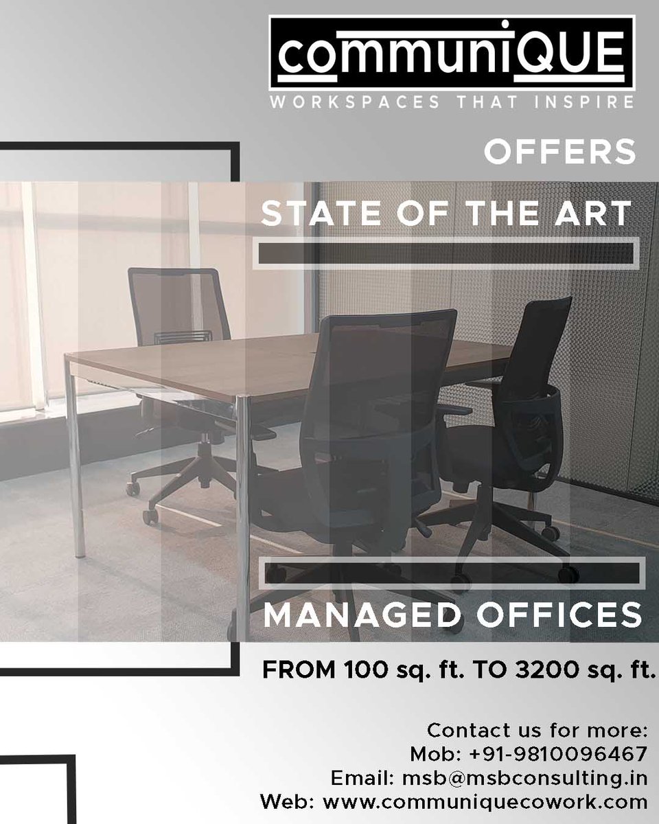 cocre8_cowork's tweet photo. Communique offers State of the Art Private Managed Offices of 100 sq ft, 200 sq ft, 500 sq ft, 1200 sq ft, 2400 sq ft, and 3200 sq ft.
Come and Visit us (A-248, 2nd Floor, Okhla Industrial Area, Phase-1, New Delhi, India) and join our co-community.
#communique #communique2021 https://t.co/p2BCEie7W6
