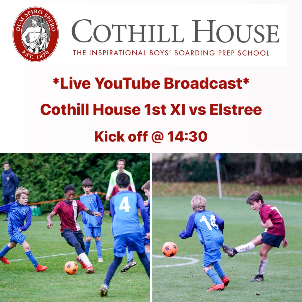 cothillsport's tweet photo. Join us live for the 1st XI football match vs @ElstreeSchool starting at 14:30. 

https://t.co/vXDrYIi6YQ 

#cothillsport #football #iloveboarding https://t.co/01ufKKj2aS