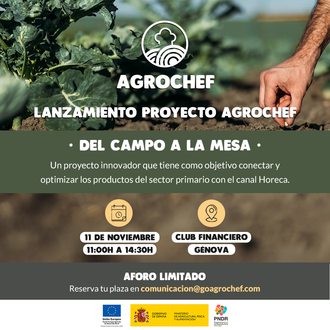 AgrochefSpain's tweet photo. 👉 Mañana a las 11h por fin despega 🚀este proyecto llamado Agrochef, plan innovador que une campo, gastronomía, productores y chefs y cuyo objetivo principal será revalorizar nuestro maravilloso campo.

Convocatoria para medios 📲 Reserva plaza en comunicacion@goagrochef.com https://t.co/bPwpvKmZei