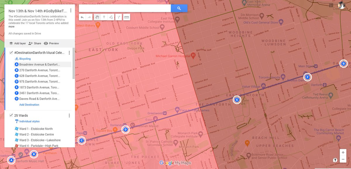LanrickBennett's tweet photo. #GoByBikeTorontoDanforth

"The #DestinationDanforth Series celebration is this week! Join us on Nov 13th from 2-4PM to celebrate the 17 local Toronto artists who added their colour to the Danforth! via @StART_Toronto HT @EastEndArtsTO 

Details here https://t.co/rLFVjBfYQR https://t.co/iAJI2qSsaF