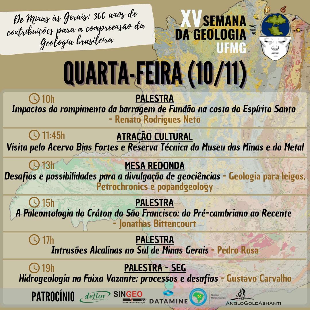 sgufmg's tweet photo. Atrações da Quarta da XV Semana da #Geologia da #UFMG

Inscrições no Sympla: https://t.co/dHDZ7TCKz9

Transmissões pelo Youtube: https://t.co/OESo9Jo2nq

#paleontologia #geografia #engenhariacivil #engenhariageológica #engenhariademinas #engenhariaambiental #geociencias #sgufmg https://t.co/scoPrXD27h