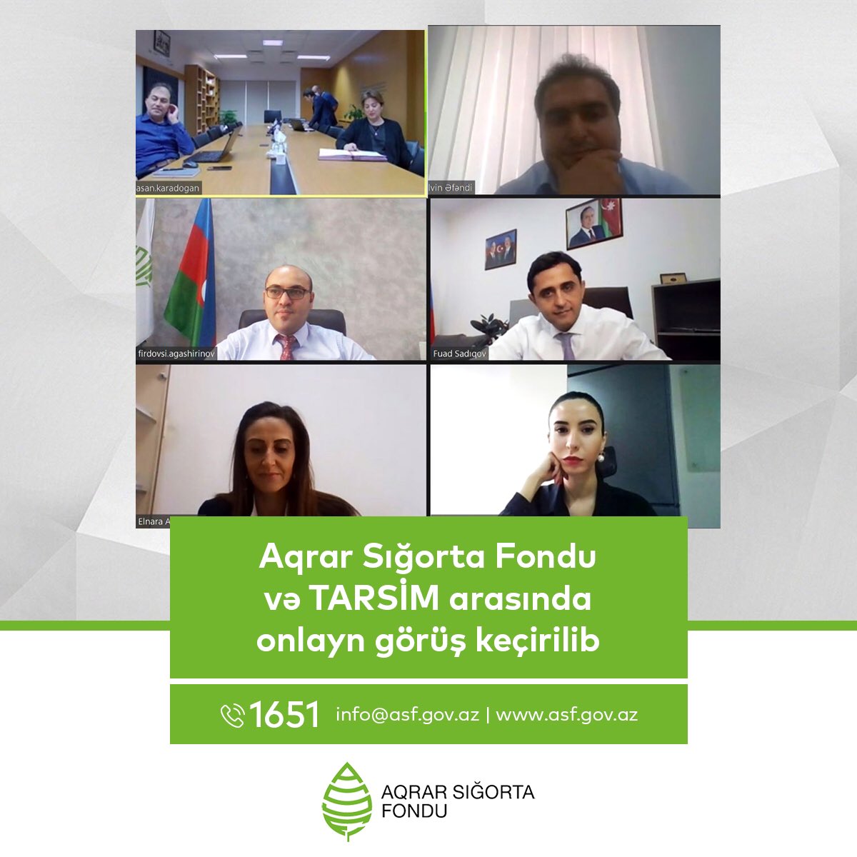 Aqrar Sığorta Fondu və TARSİM təşkilatı arasında - ONLAYN GÖRÜŞ KEÇİRİLİB
Azərbaycanda dövlət dəstəyi ilə aqrar sığorta mexanizmini tətbiq edən Aqrar Sığorta Fondu və Türkiyənin kənd təsərrüfatı sığortaları sistemi - TARSİM təşkilatı arasında noyabrın 3-də onlayn görüş keçirilib.