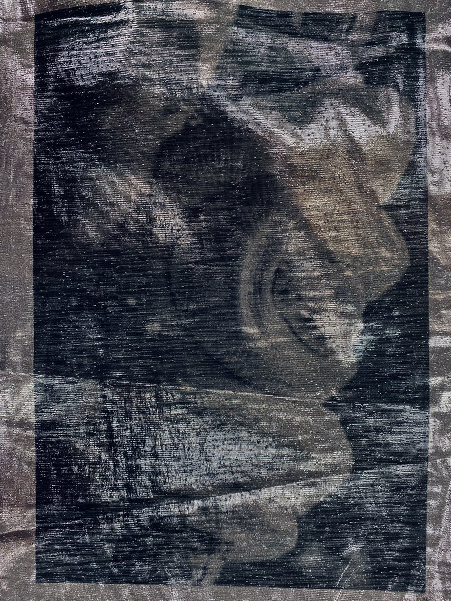 FashionPc's tweet photo. Stunning printing onto silver lame fabric this morning. Well done Madeleine B! Another positive development towards your final piece. Watch this space… https://t.co/qmurNrODXz