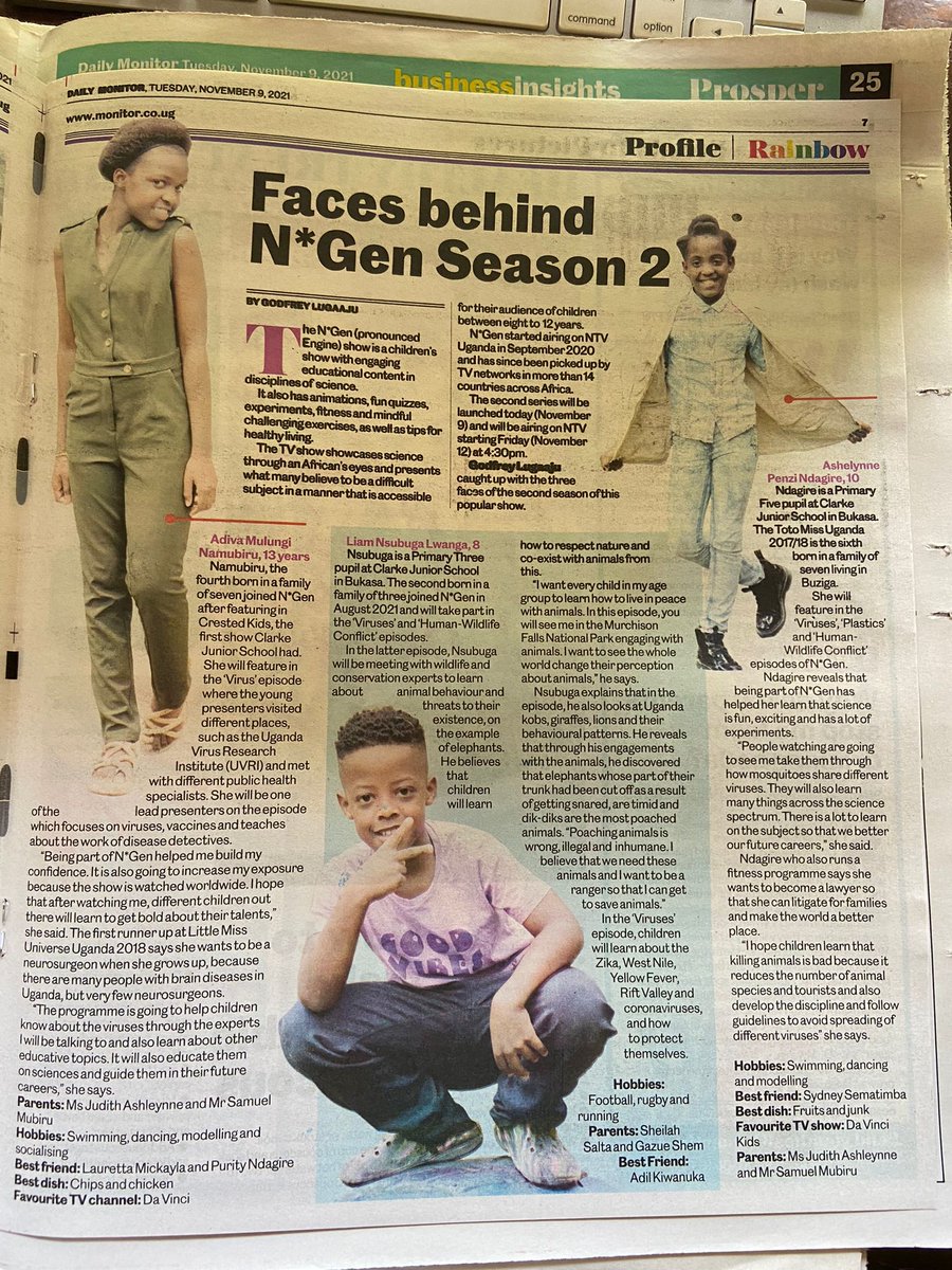 PVIMedia's tweet photo. Great to be featured in the @DailyMonitor Rainbow magazine this week, highlighting the stars in our second season of N*Gen! @ClarkeJuniorSch https://t.co/tOoe4QVZ1y