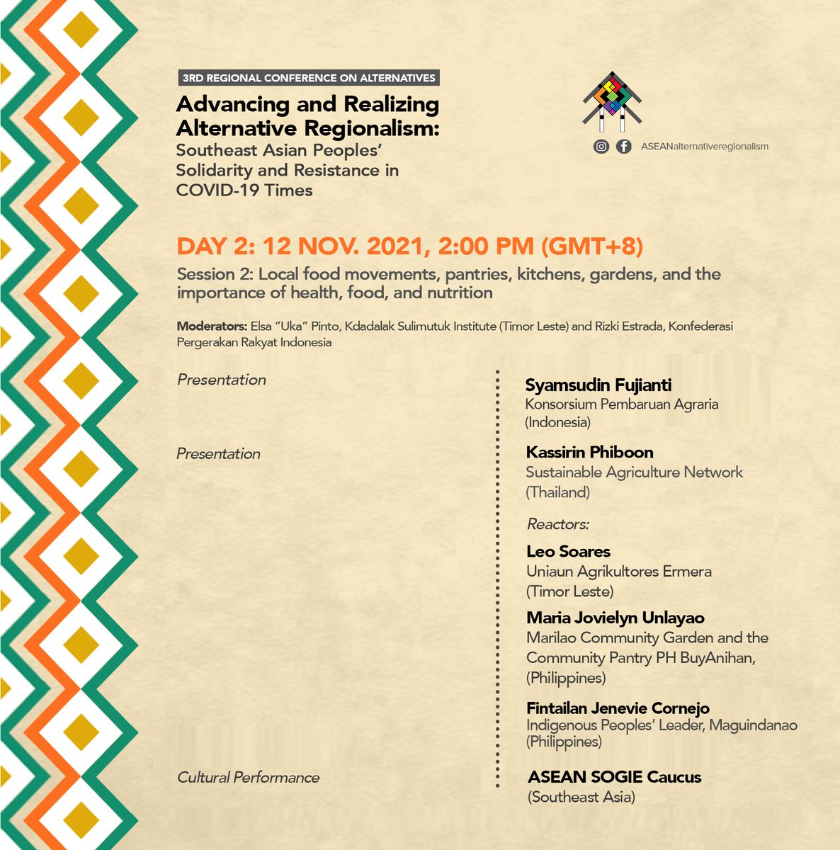 ✔️Check-out the program for the 3rd Southeast Asian Regional Conference on Alternatives 

📅Less than a day left. Registration links will be open through the duration of the program: bit.ly/3rdSEAAltReg20… 

#ALTREGSEAConference
#alternativeregionalism
#p2psolidarity 
#Lawan