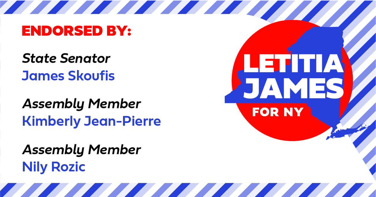 TishJames's tweet photo. I’m honored to earn the endorsements of @JamesSkoufis, @Kimjeanpierre, and @nily for my campaign for governor.

These electeds work tirelessly for their communities in the Hudson Valley, Queens, and Suffolk County, and together, we will make the change New Yorkers deserve. https://t.co/JkVoWUKdOG
