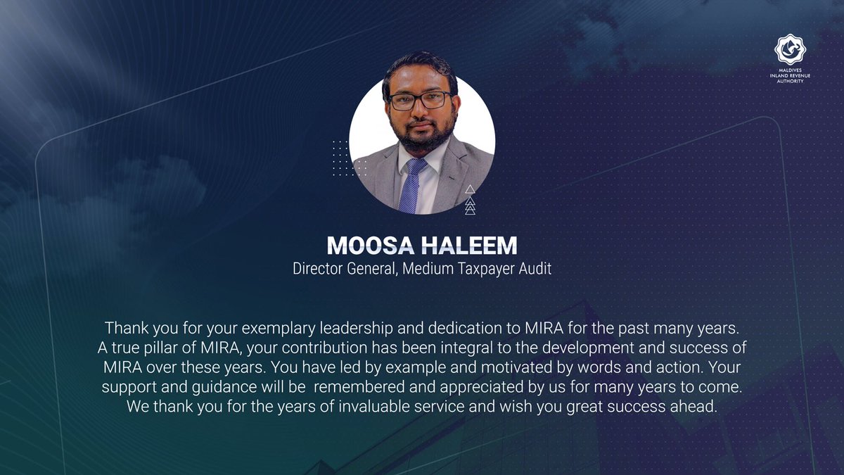 Thank you Mr. Moosa Haleem for your exemplary leadership and dedication to MIRA for the past many years. We thank you for the years of invaluable service and wish you great success ahead.