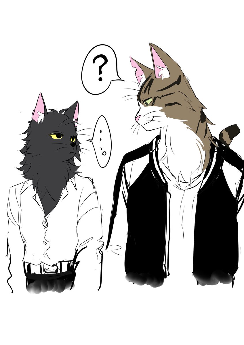 黒い猫とキジ猫の獣人化 