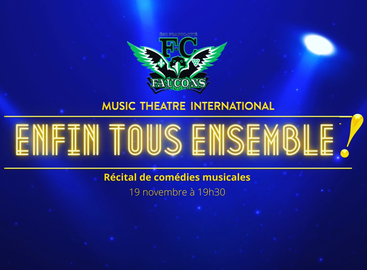 ALERTE! ALERTE! Récital virtuel de comédie musicale pour les élèves du cours de comédie musicale. Il s'agit d'un spectacle qui sera produit par plus de 1500 troupes scolaires et amateurs à travers le monde! Pour plus d'info, DM. <a href="/Franco_Cite/">ESC Franco-Cité</a> <a href="/ecolecatholique/">CECCE</a> #AllTogetherNow