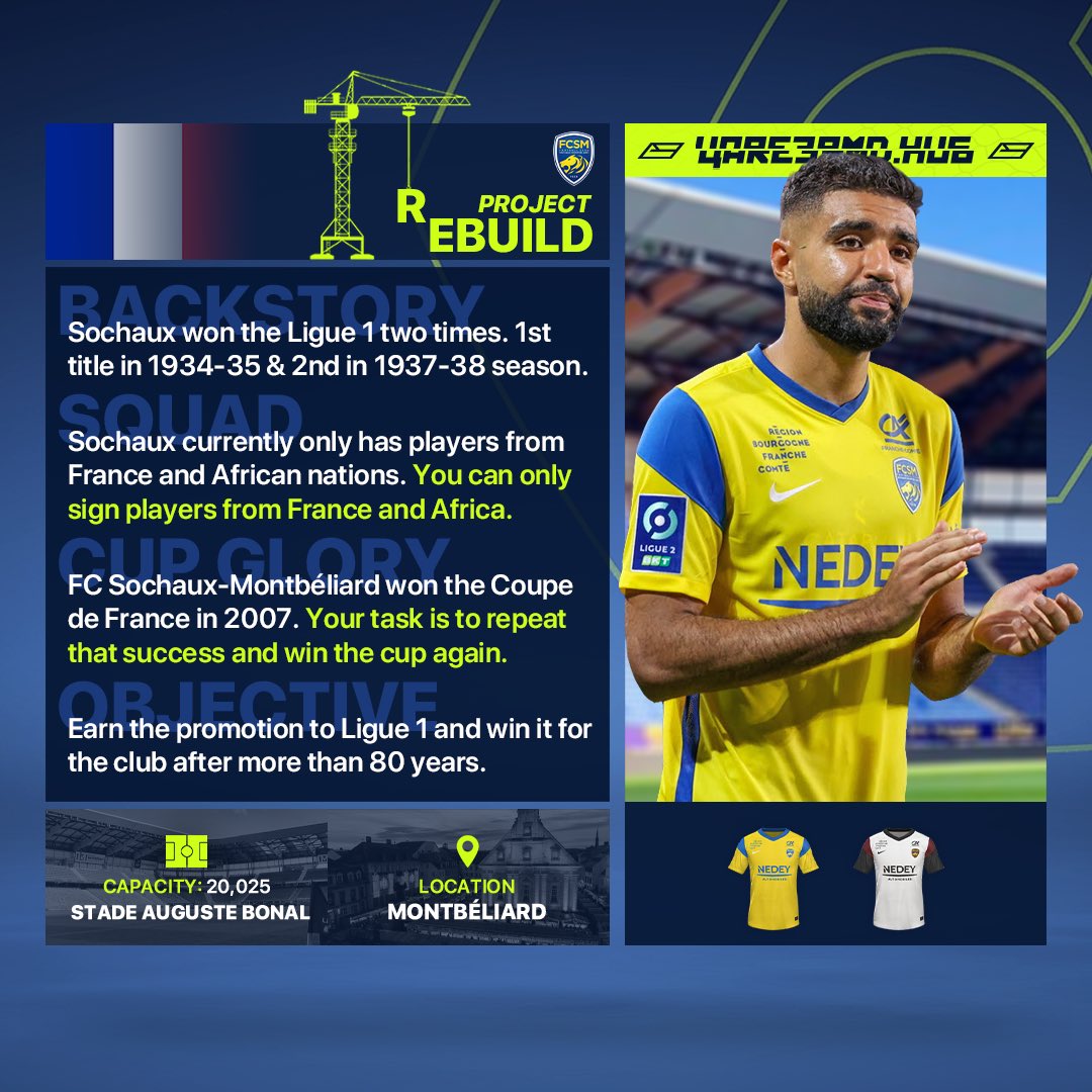🏗🦁Sochaux project rebuild!

Can you bring back the Ligue 1 title to Montbéliard after more than 80 years?

#fcsochaux #FIFA22