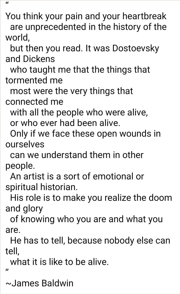 Madhumathi_Inks's tweet photo. #Art #Artist #AllformsofArt
❤!
"An artist is a sort of emotional or spiritual historian. His role is to make you realize the doom and glory of knowing who you are and what you are. He has to tell, because nobody else can tell, what it is like to be alive."
~ #JamesBaldwin https://t.co/yRwzeRQNTE